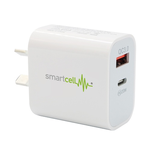 [9337217027980] Smartcell Qualcomm USB-A & 20W PD Type-C Wall Charger