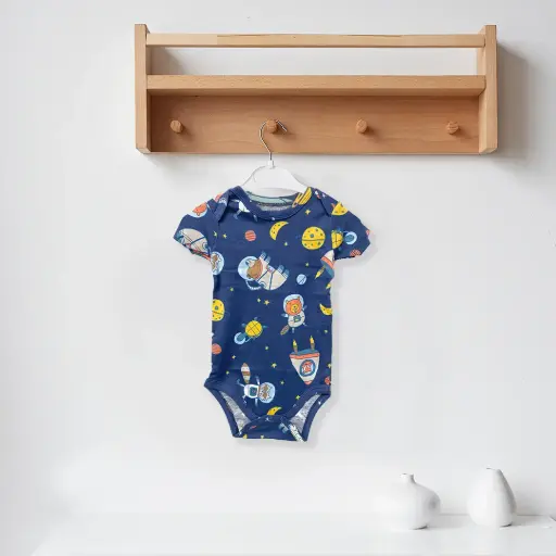 [9340457028266] Baby Romper (Dark Blue Space Dogs, 3mths)