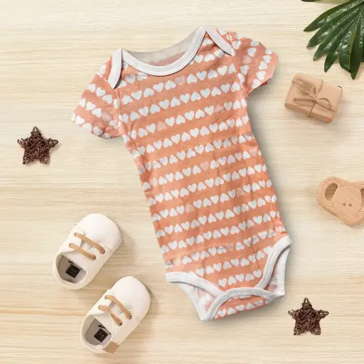 [9340457027580] Baby Romper (Pink Hearts, 3mths)