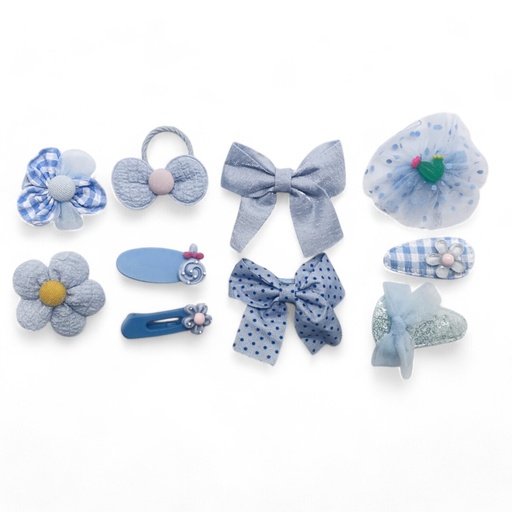 [9340457028051] Kids Hair Clips Blue Frills (10 pcs)
