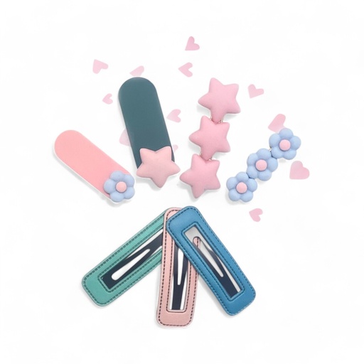 [9340457028105] Kids Hair Clips Pastel Set (7 Pcs)